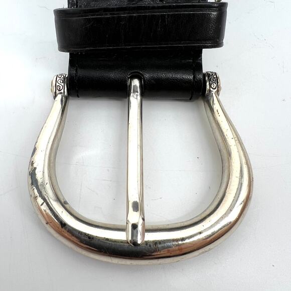 Vintage Brighton Black Leather Woven Belt Silver Buckle Size XL 36 main image 5